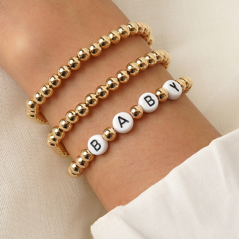 Wholesale Mother's Day Gold Acrylic Beaded Bracelet